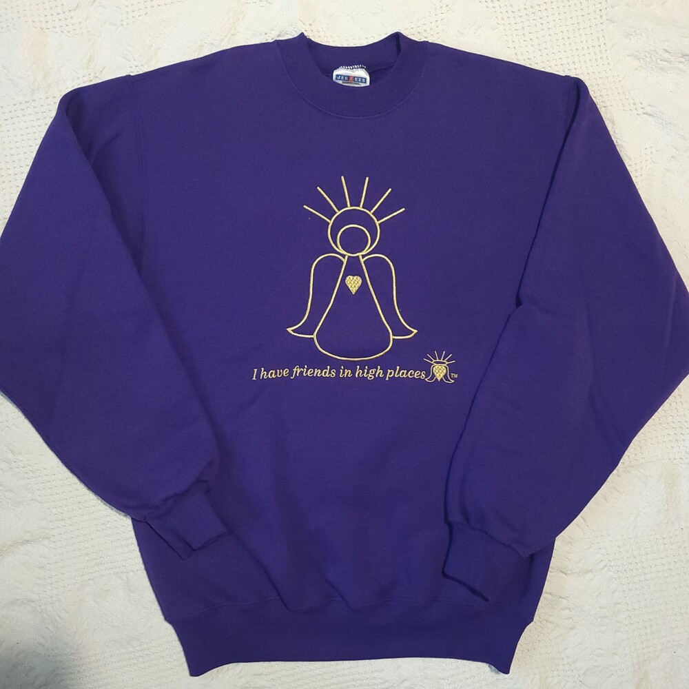 Y2k 90s Vintage grandma Jerzees XL Purple Crewneck Sweatshirt Angel Embroidered
